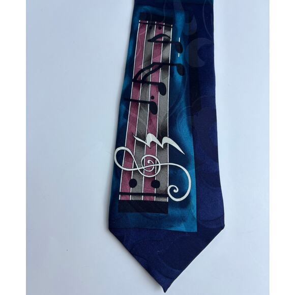 UPBEAT BY ROFFE Neck Tie Ferracci Musical Notes 100% Silk Art to Wear - Picture 1 of 7